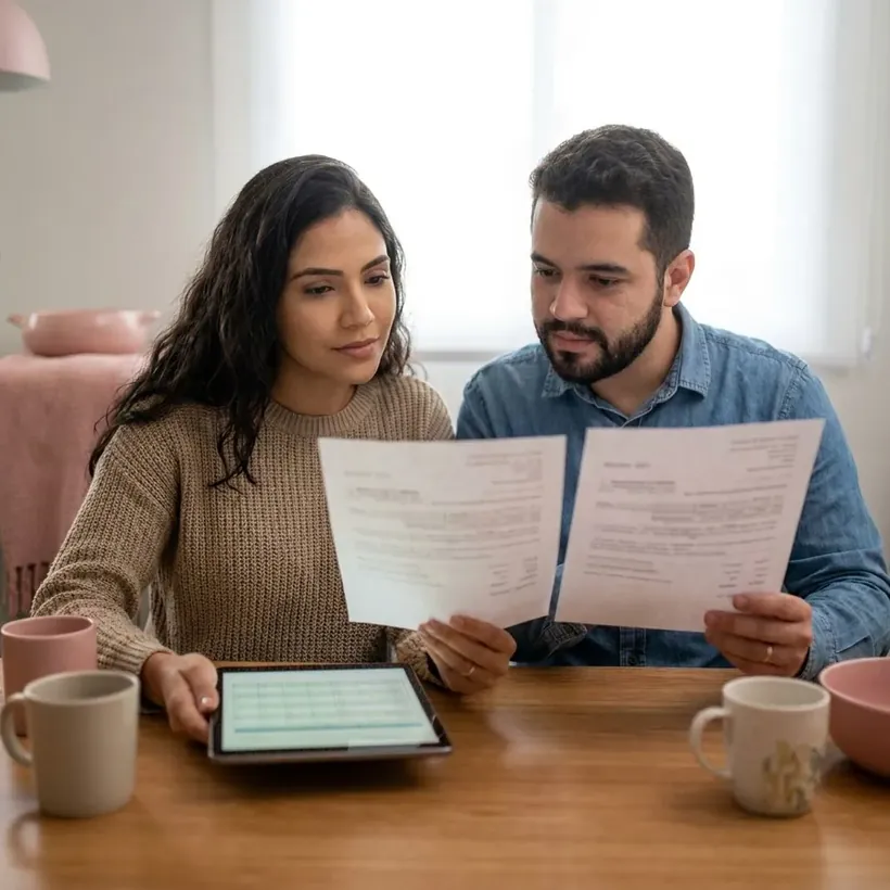 Casal comparando orçamentos com a planilha